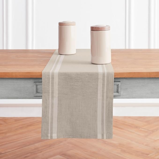 Solino Home 100% Pure Linen Table Runner, 14 x 156 in, French Stripe | Table by SolinoHome