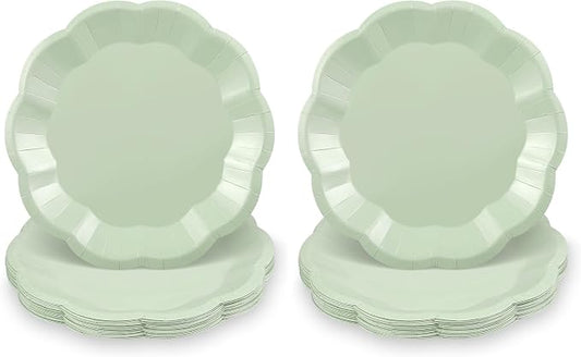 NatNarr 30pcs Sage Green Paper Plates, 7inch Scalloped Small Dessert Cake by NatNarr