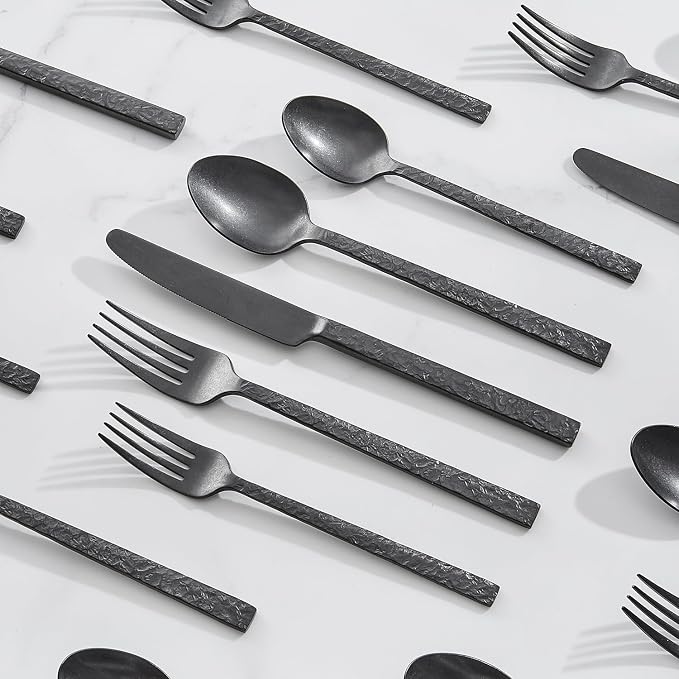 20 Pcs Black Hammered Silverware Set - Image 5