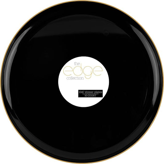 PLASTICPRO [30 Pack 10.6 Plastic Party Plates Edge Collection Black by PLASTICPRO