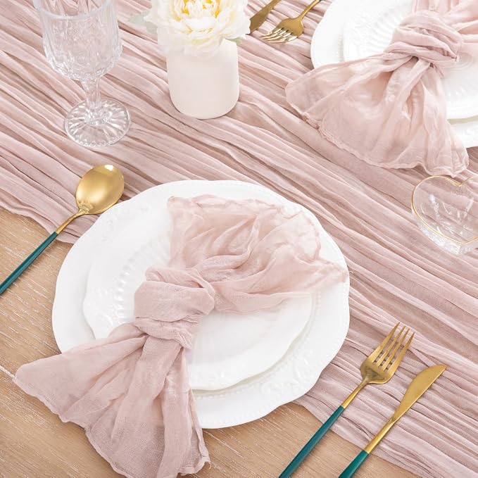 3 Pack Pink Table Runner 10ft Rustic Gauze Cheesecloth Table Decor | - Image 6