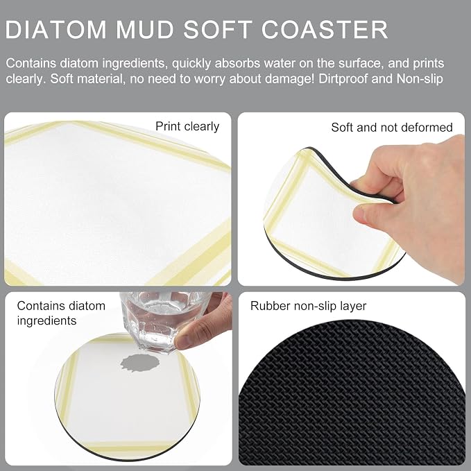 Yellow Grid Coasters Set of 6 Absorbent Coasters - Image 5