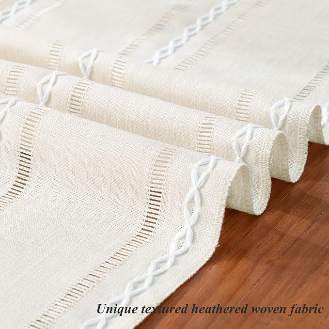 Wracra Rustic Linen Table Runner, Ivory Table Runners 108 inches Long | Raised - Image 3