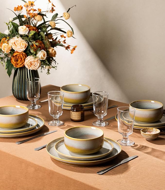 Ceramic Dinnerware Set for 6, 18-Piece Plates and Bowls Set | Handmade Reactive - Image 6