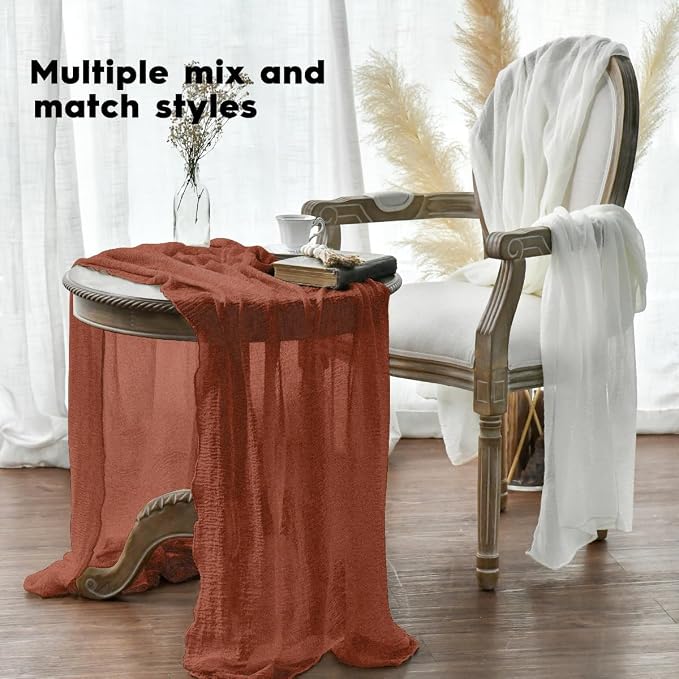 Artoid Mode Boho Cheesecloth Gauze Terracotta Wedding Table Runner, 160 Inch - Image 5