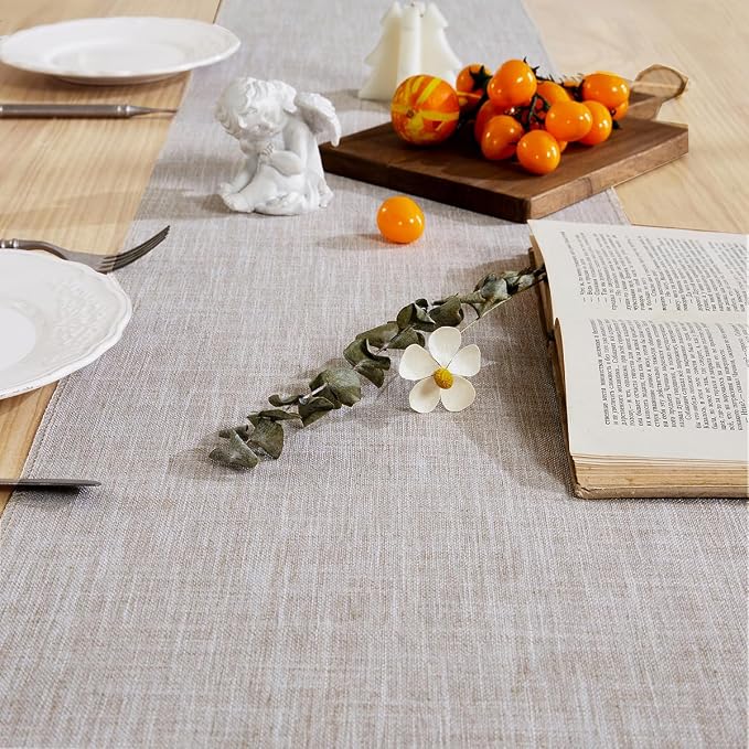 Cotton Linen Table Runner, 13x36 Inch Light Coffee - Image 2