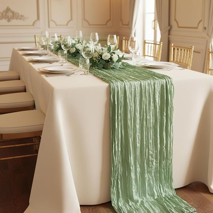 20 Pack Sage Green Cheesecloth Table Runner 120 Inch Boho Wedding Decor | - Image 8