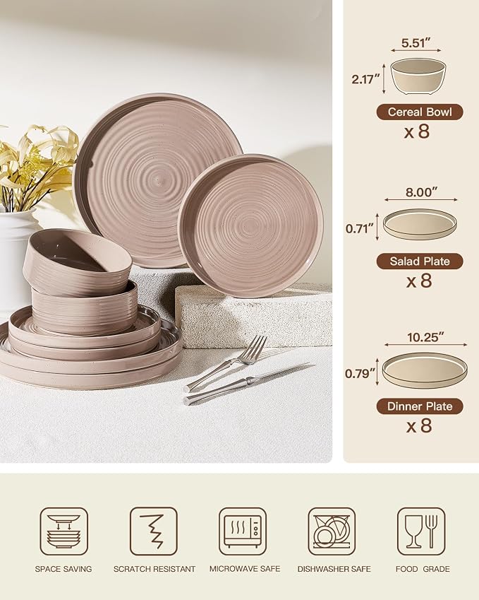 Stoneware Dinnerware Sets for 8, Plates and Bowls, Chip & Scratch Resistant - Image 7