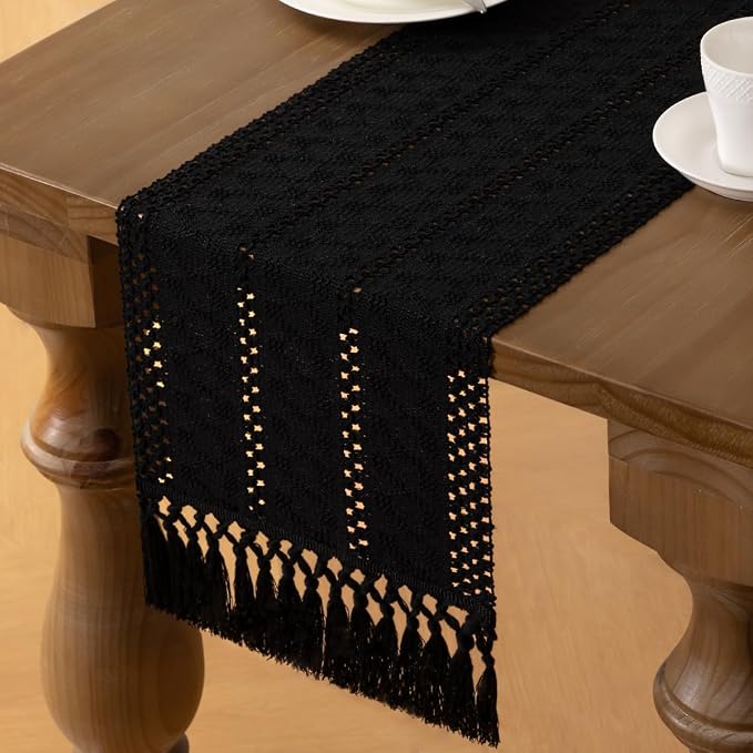 MLMW Boho Table Runner Black Table Runner 72 inches Spring Easter Short Coffee - Image 4