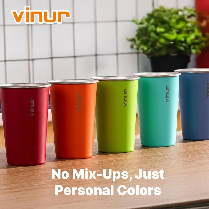 VINUR Stainless Steel Cups 16 oz Metal Drinking Glasses 6 Pcs | Stainless Steel - Image 6
