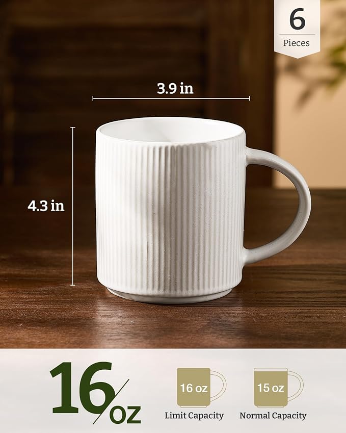 famiware Coffee Mug Set for 6, Star 16 oz Catering Mugs Cup Set - Image 4