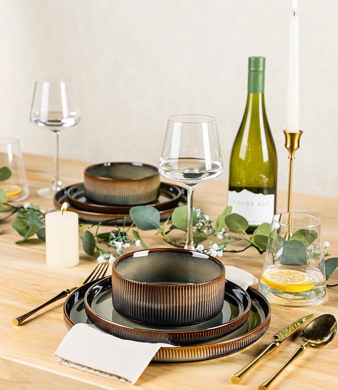 Ceramic Dinnerware Set for 4, 16-Piece Plates and Bowls Set | Lightweight - Image 6