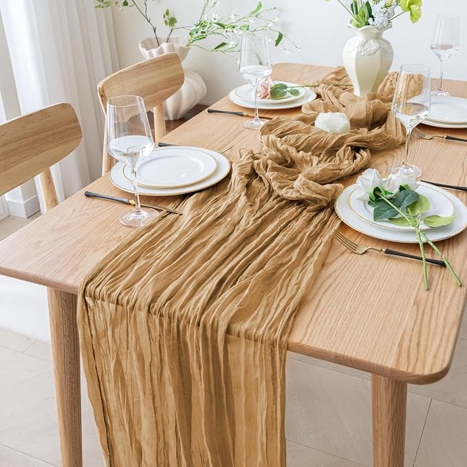 Cheesecloth Table Runner 10FT 3Pcs Khaki Boho Gauze Rustic Sheer Runners | - Image 7