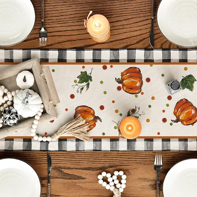 Artoid Mode 210 GSM Fall Table Runner 13x108 Inch Home Party Decor | Pumpkin - Image 4