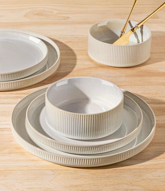 Ceramic Dinnerware Set for 4, 16-Piece Plates and Bowls Set | Lightweight - Image 4
