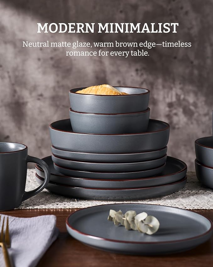 Famiware Mercury 18-Piece Stoneware Dinnerware Set, Charcoal | Plates and Bowls - Image 3