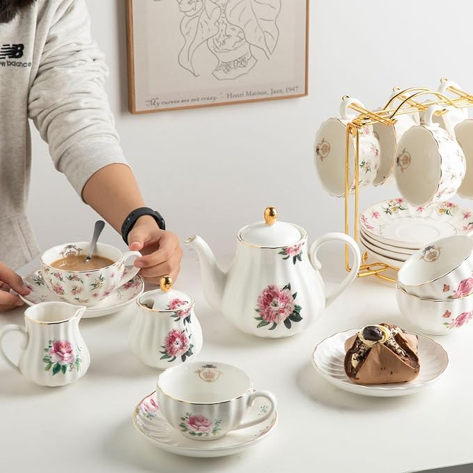 Sweejar Porcelain Tea Sets British Royal Series, 8 OZ Cups & Saucer Service - Image 6