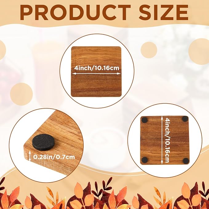 24 Pcs Unfinished Acacia Wood Coasters Bulk, 4 Inch Square Wooden Coasters - Image 4