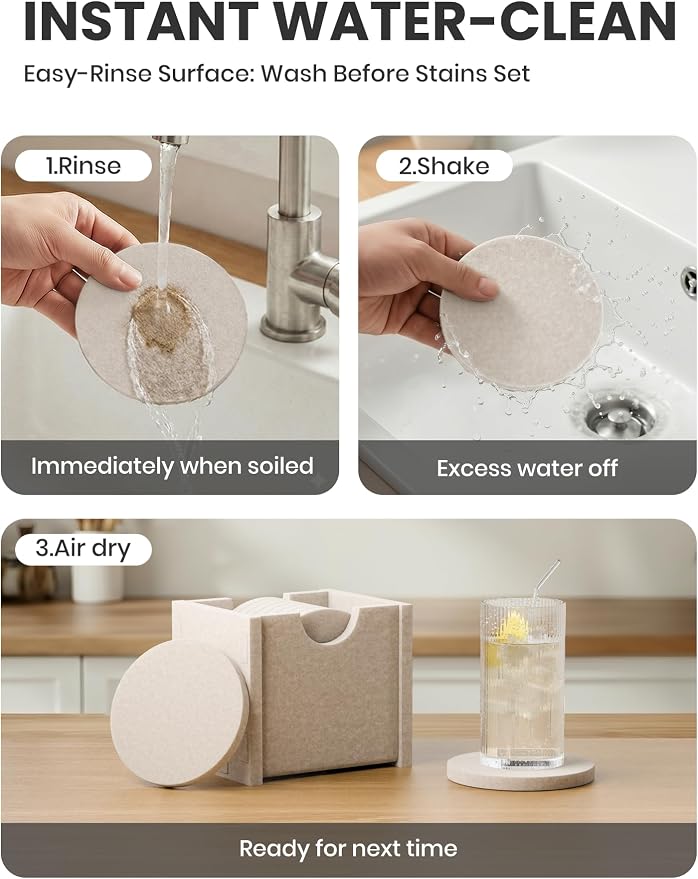 Fluxynara Felt Coasters for Drinks, Heat-Resistant & Reusable Round Design for - Image 7