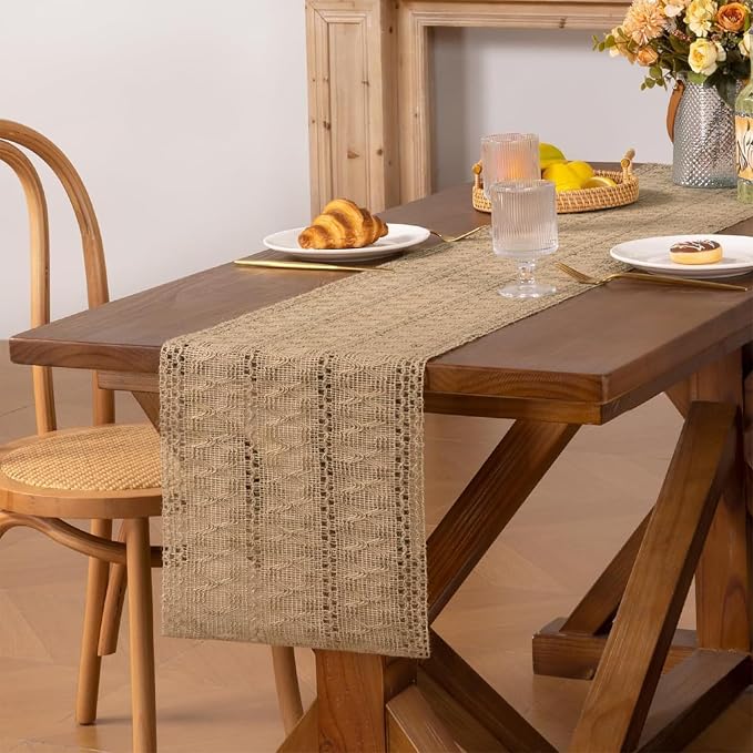 Burlap Boho Table Runner for Spring Home Decor 132 Inches Long, Modern - Image 5