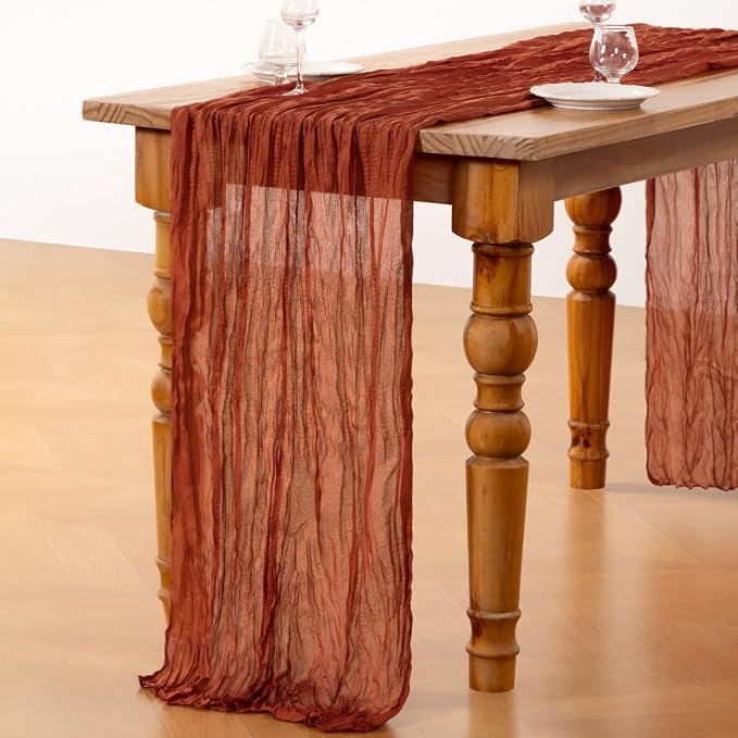 DeZerlor Terracotta Cheesecloth Table Runners 6 Pack Fall Runners | 120Inch - Image 5