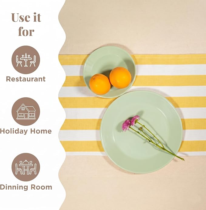 Folkulture Fall Table Runner 108 Inches Long | Yellow & White Striped | Table - Image 3