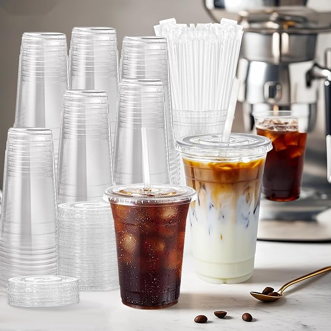20oz Clear Plastic Cups with Lids and Straws | Leak-proof Disposable Iced - Image 8