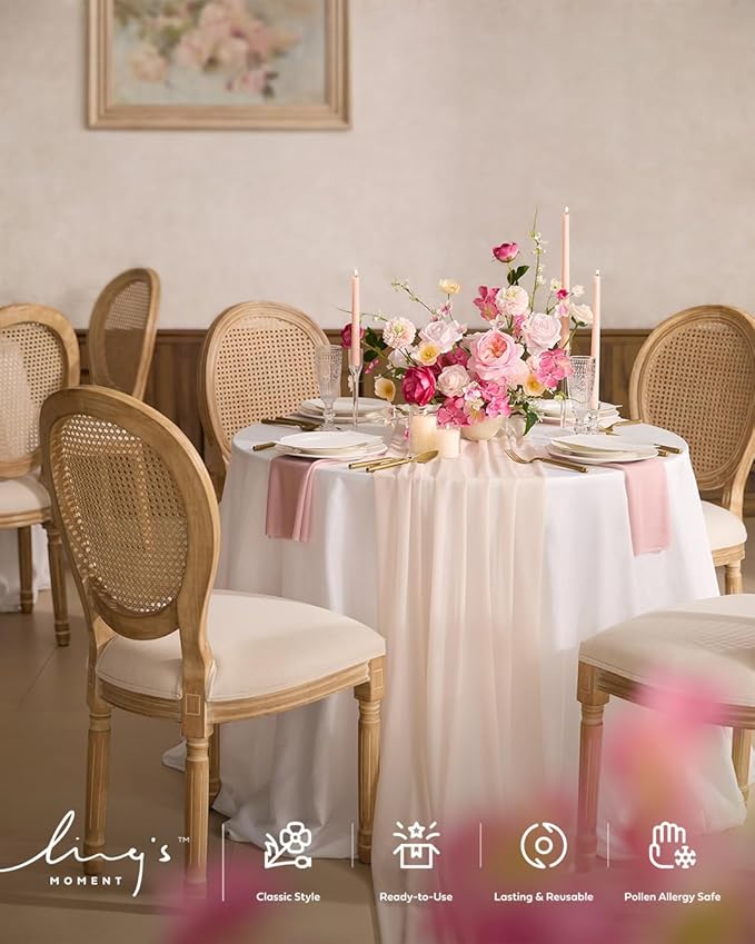 Ling's Moment 14Ft Nude Table Runner, Wedding Sheer Chiffon Table Runners | - Image 3