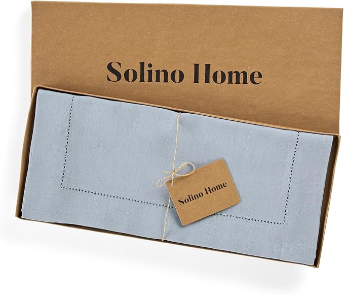 Solino Home 100% Pure Linen Table Runner Dusty Blue Hemstitch, 14 x 132 in | - Image 5
