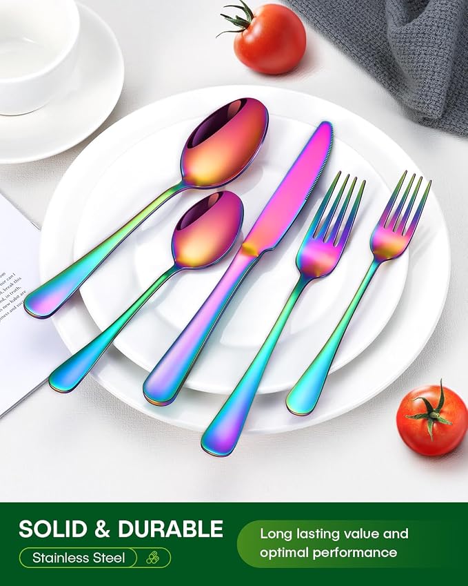 PHILIPALA 40 Piece Rainbow Silverware Set, Stainless Steel Flatware Set - Image 7