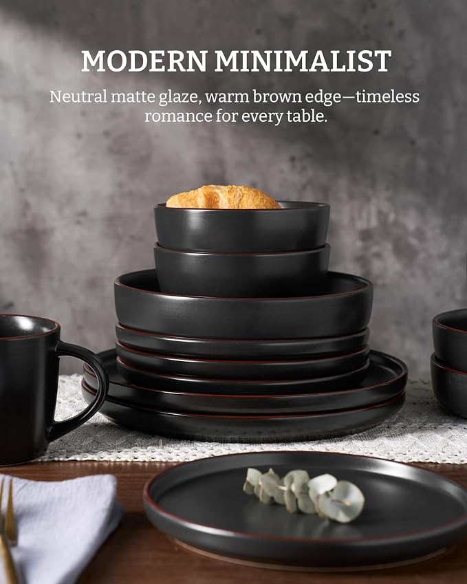 Famiware Mercury 12-Piece Stoneware Dinnerware Set, Matte Black | Plates and - Image 5