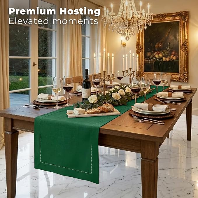 Signature Linen™ by D'Moksha Eden Green Table Runner 72 Inches Long, 100% Pure - Image 3