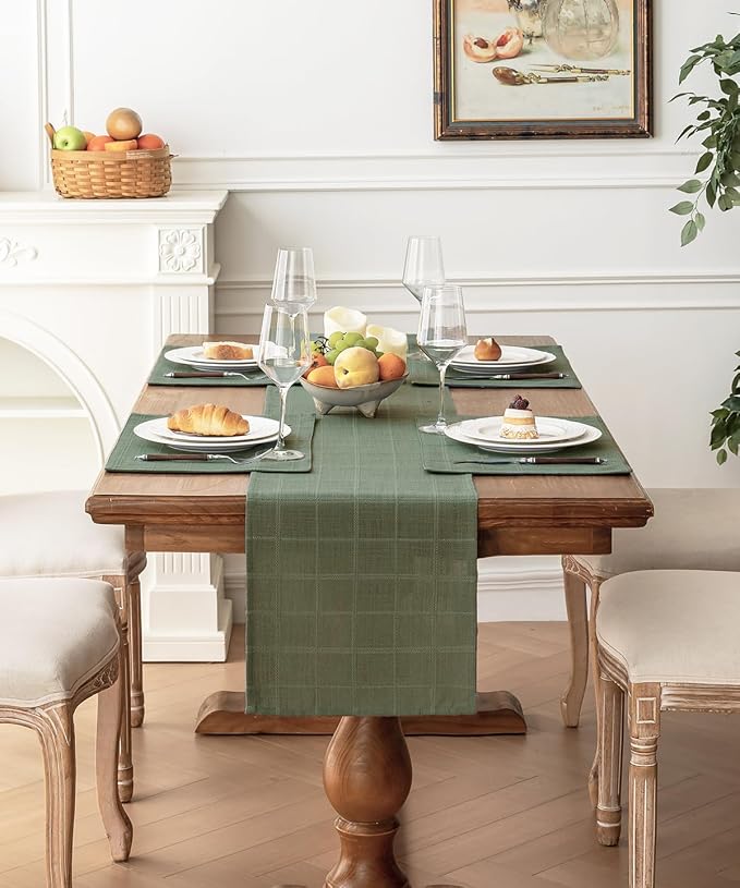 Linen Textured Table Runner, Sage Green Table Runners 48 Inches Long | Raised - Image 2