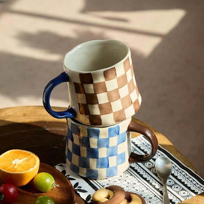 Retro Checkered Ceramic Coffee Mug 16Oz - Image 2