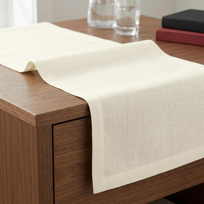 Solino Home 100% Linen Dining Table Runner Ivory Woven, Fete 14 x 72 in | Table - Image 5