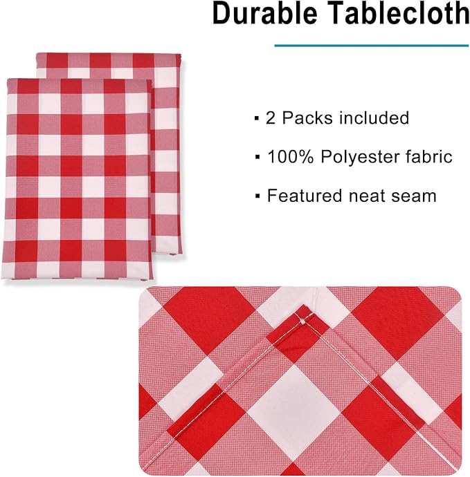 Red and White Plaid Tablecloth Waterproof, 2 Pack, 60 x 60 inch | Buffalo - Image 3