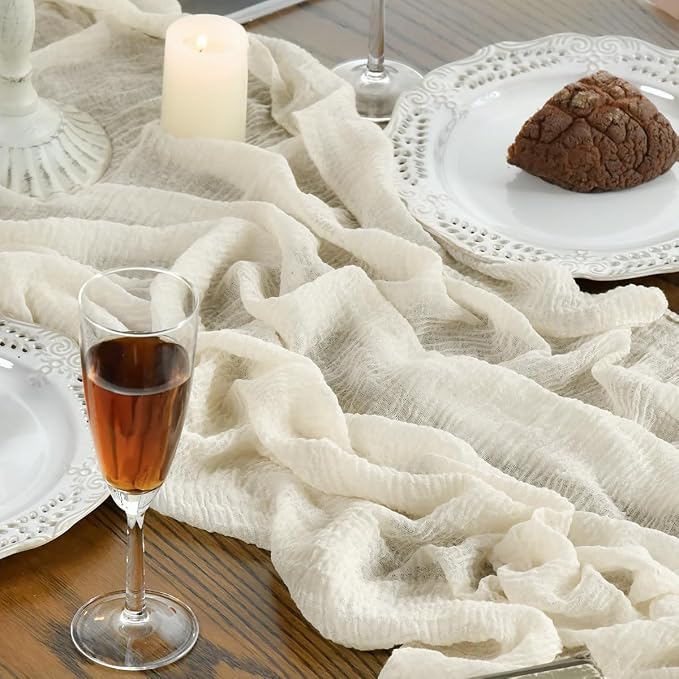 Artoid Mode Boho Beige Gauze 6 Pieces Wedding Table Runner, 120 Inch Birthday - Image 7