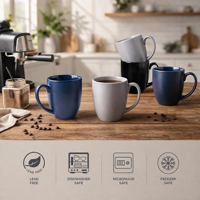 AmorArc 12 OZ Coffee Mugs, Matte Gray Coffee Cups - Image 3