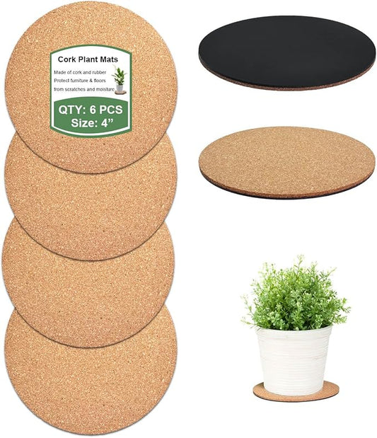 4 Inch Cork Plant Coasters, 6 Pack Round Plant Mats by vensovo
