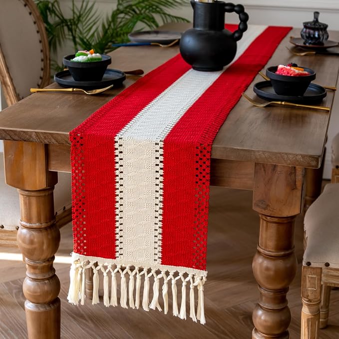 EMMTEEY Boho Table Runner with Tassels 94 Inches Long, Scratch & Heat Resistant by EMMTEEY