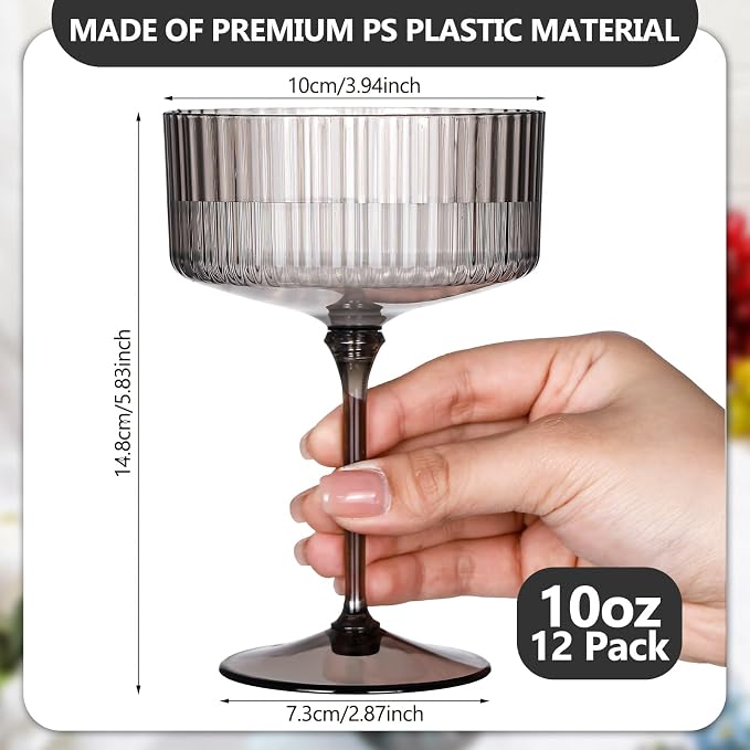Jingmore 12 Pcs Ribbed Martini Glasses 10 oz Disposable Plastic Vintage Ribbed - Image 2