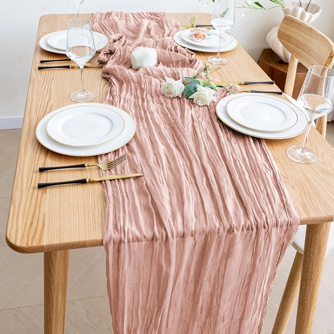 Cheesecloth Table Runner Dusty Pink 10FT Boho Gauze, 12 Pack | 120 Inch Cheese - Image 6