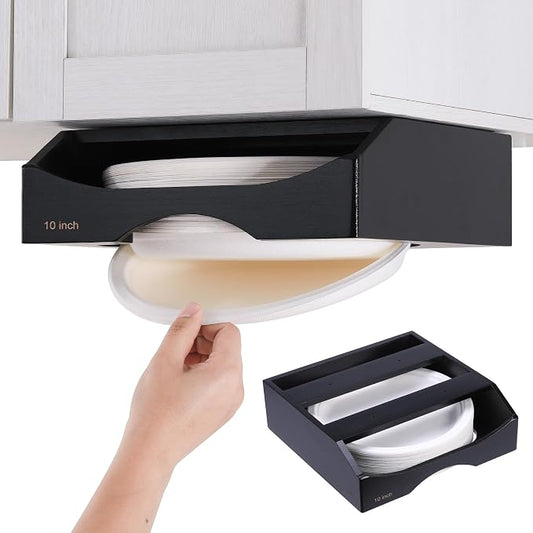 10-inch Paper Plate Dispenser Under Cabinet, Bamboo Paper Plate Holders by CKIU