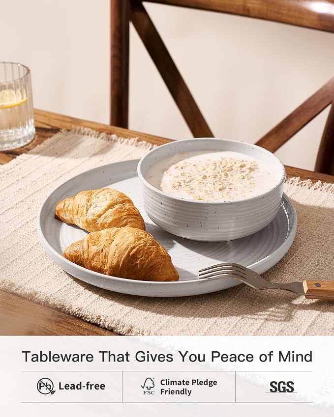 Stoneware Dinnerware Sets for 6, Coupe Plates & Bowls, Chip & Scratch Resistant - Image 3