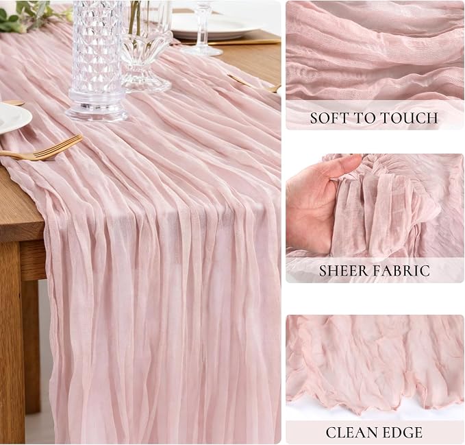 10 Pack Dusty Pink Spring Summer Cheesecloth Table Runners 35x120 Inches - Image 2