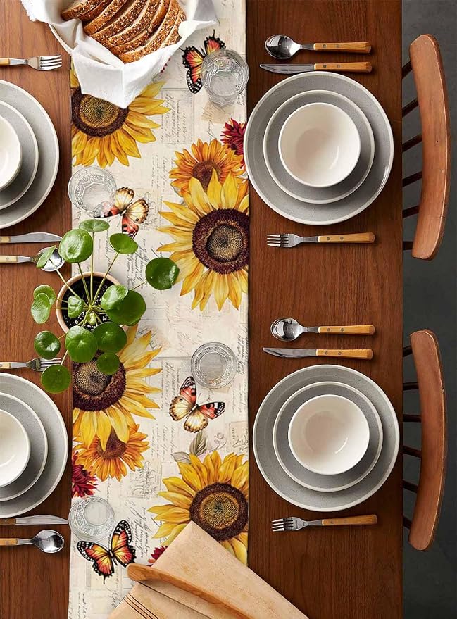 Sunflower Farmhouse Table Runners 120 Inches Long, Spring Summer Retro Table - Image 5