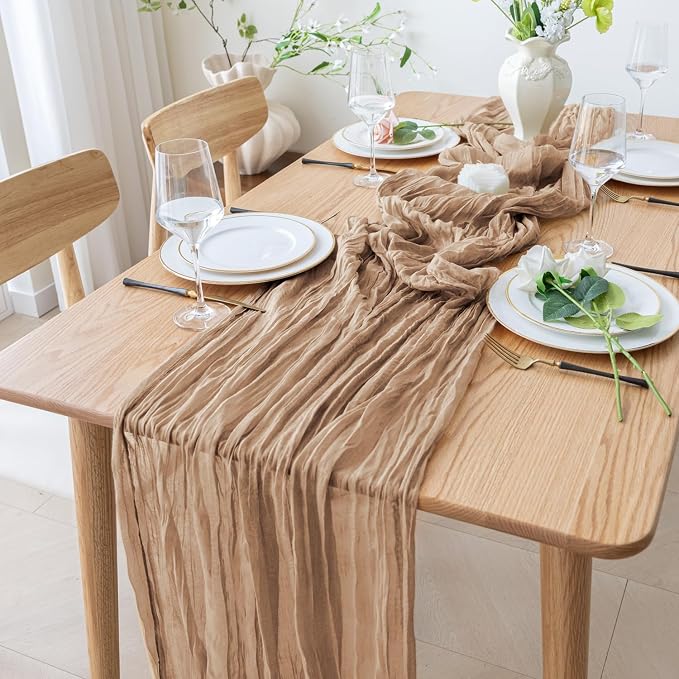 Cheesecloth Table Runner 10FT 12Pcs Nude Boho Gauze Rustic Sheer Runners | - Image 8