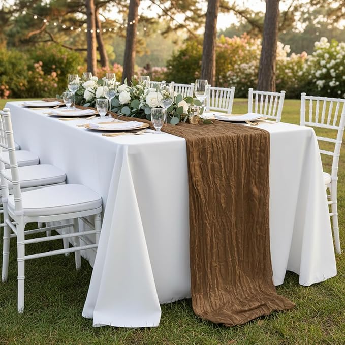 8 Pack Light Brown Cheesecloth Table Runner 120 Inch Boho Wedding Decor | - Image 8