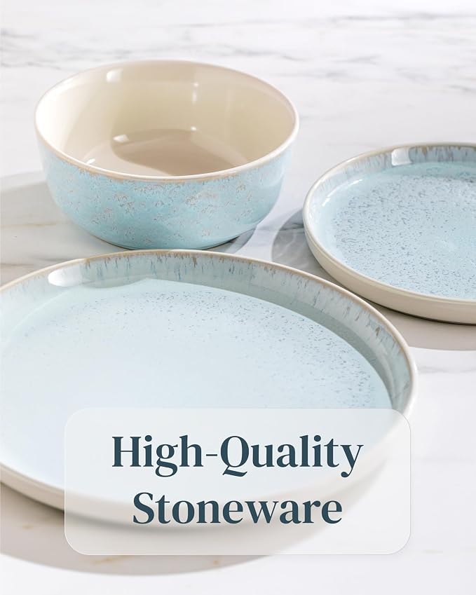 Stoneware dinnerware set 4 persons 16 pcs – Modern style plates and bowls set - Image 10