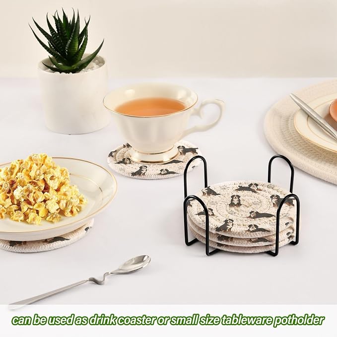 Bernedoodle Dogs White Pattern Coasters - Image 6